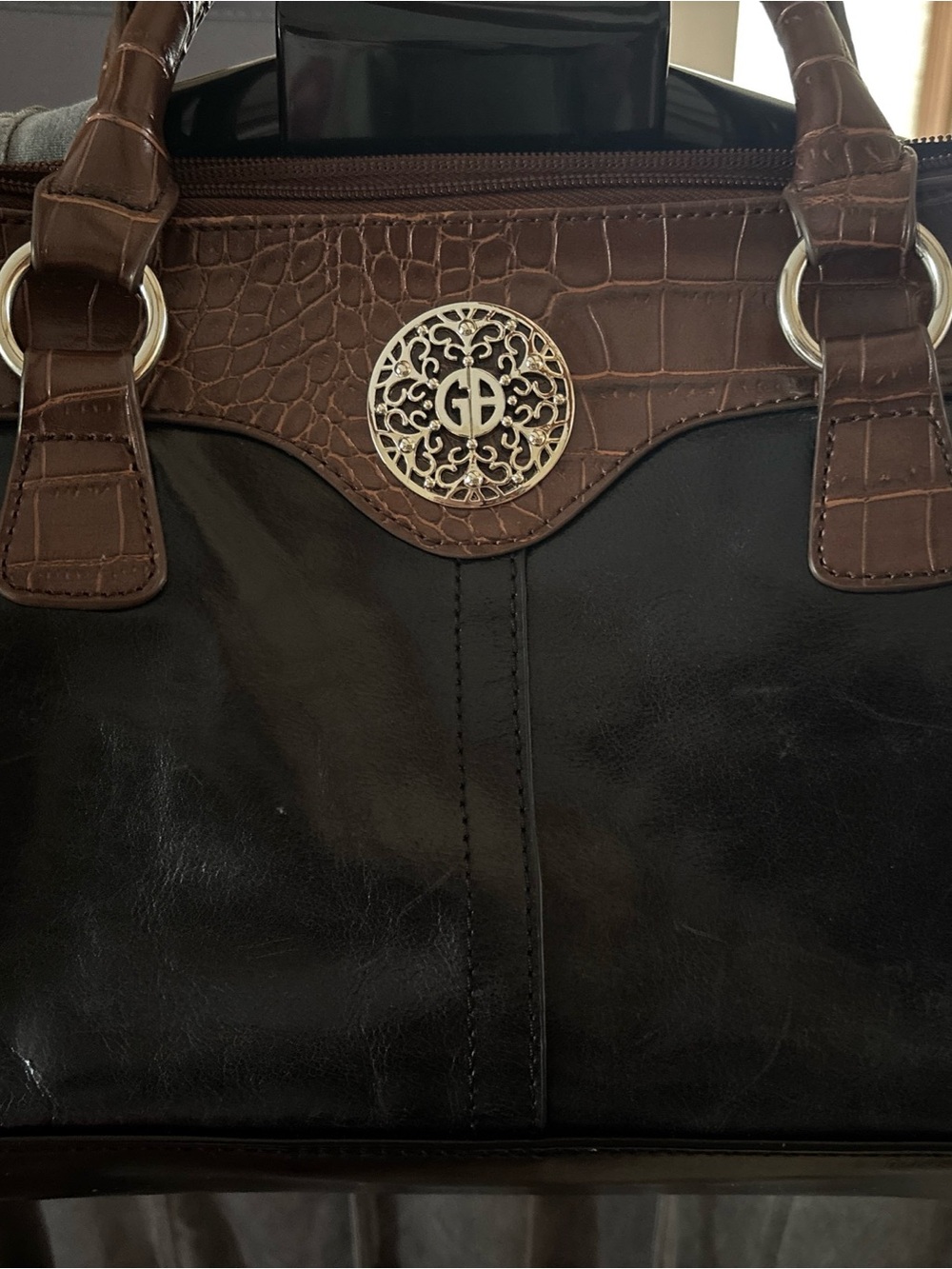 GIANI BERNINI Brown and Black Women's Satchel Handbag - Designer-Style